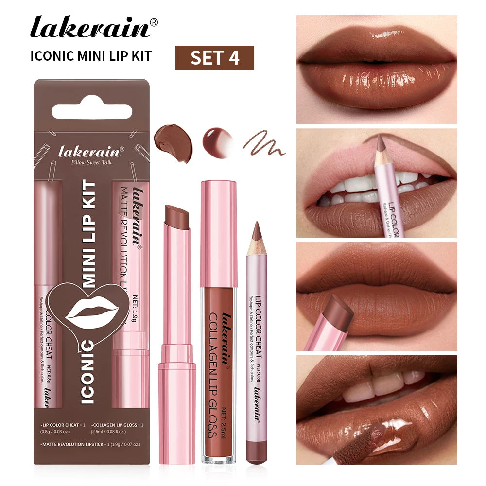 Lakerain Lip Makeup Set Lip Liner Gloss Lipstick
