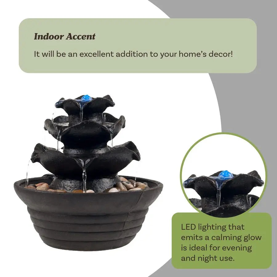 LED Lighted 3 Tier Tabletop Fountain With Soothing Water Sound
