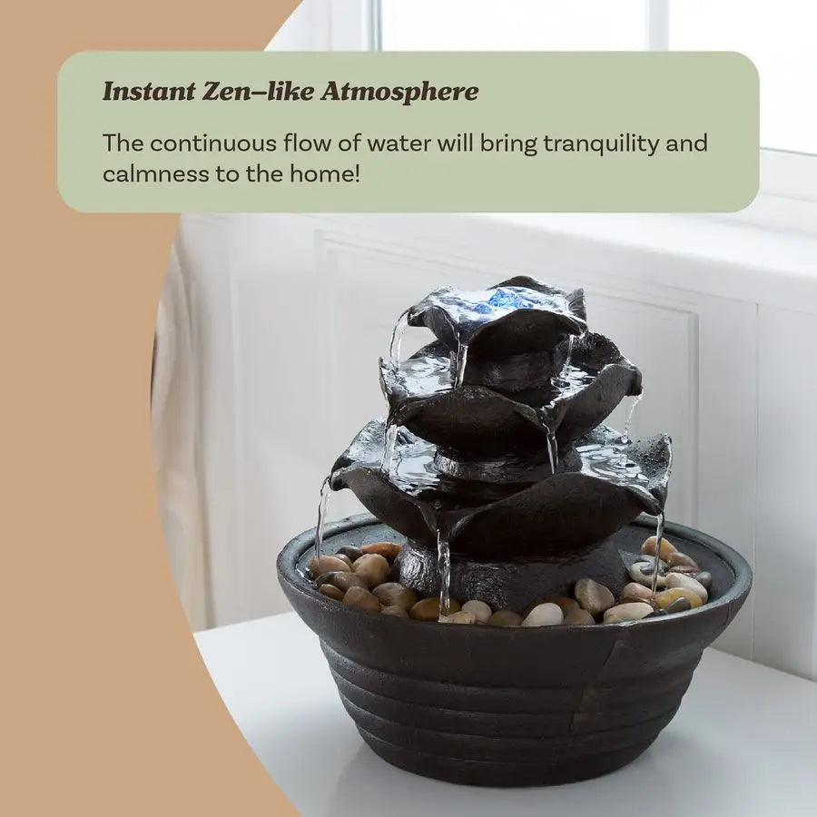 LED Lighted 3 Tier Tabletop Fountain With Soothing Water Sound