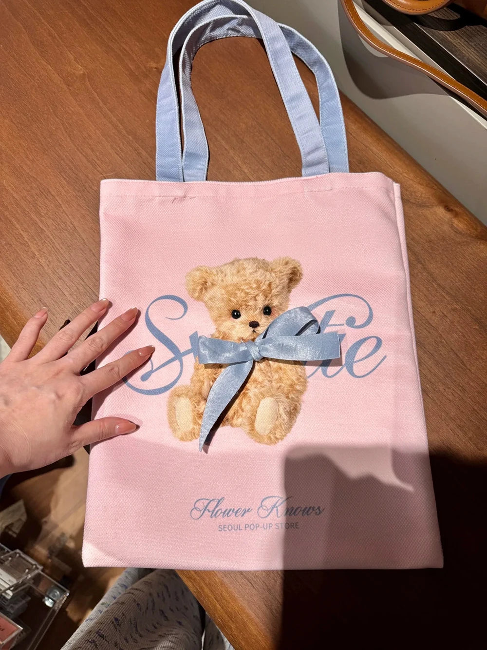 Hand Mirror With Powder Puff And Canvas Tote Bag