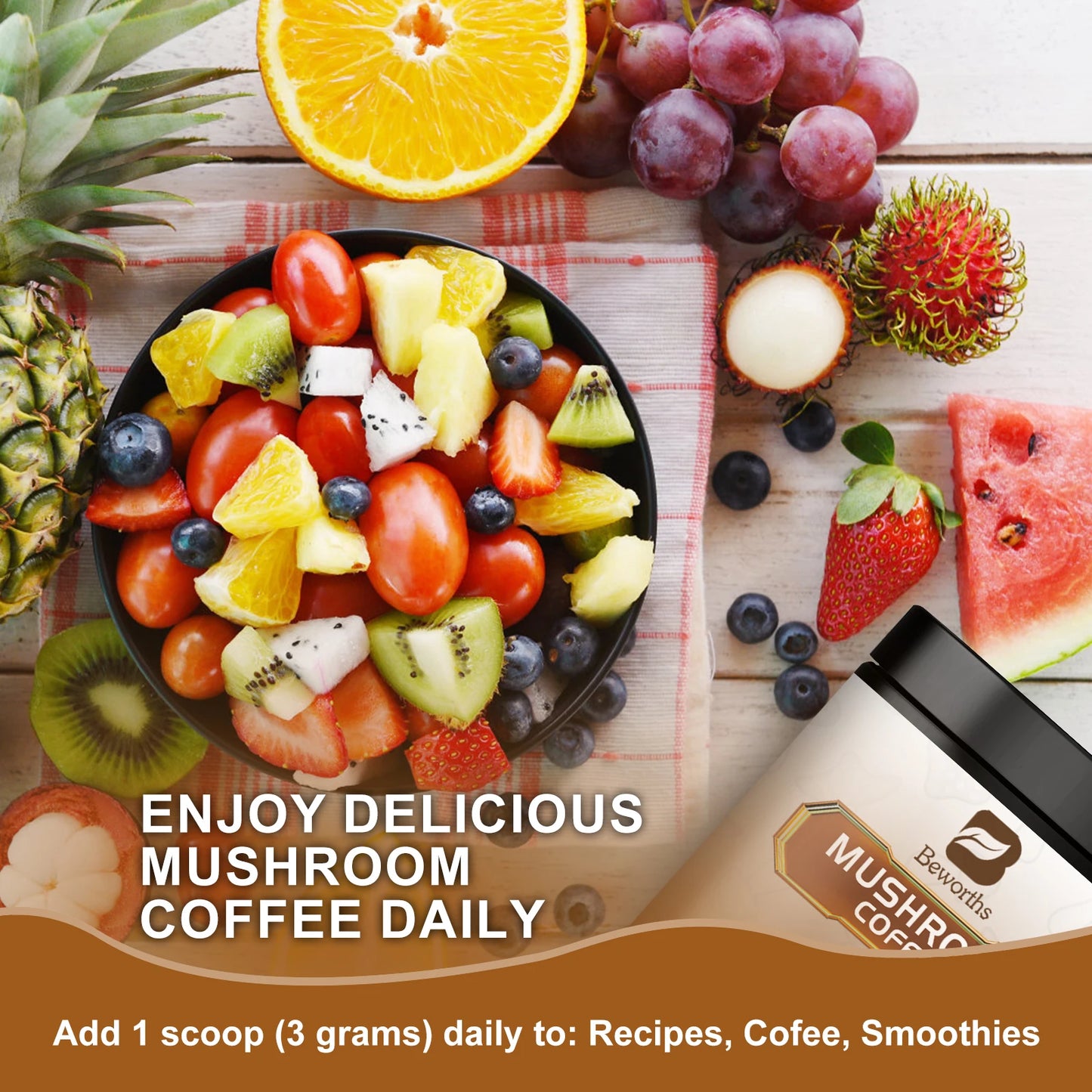 Beworths Mushroom Coffee Immunity Focus Memory