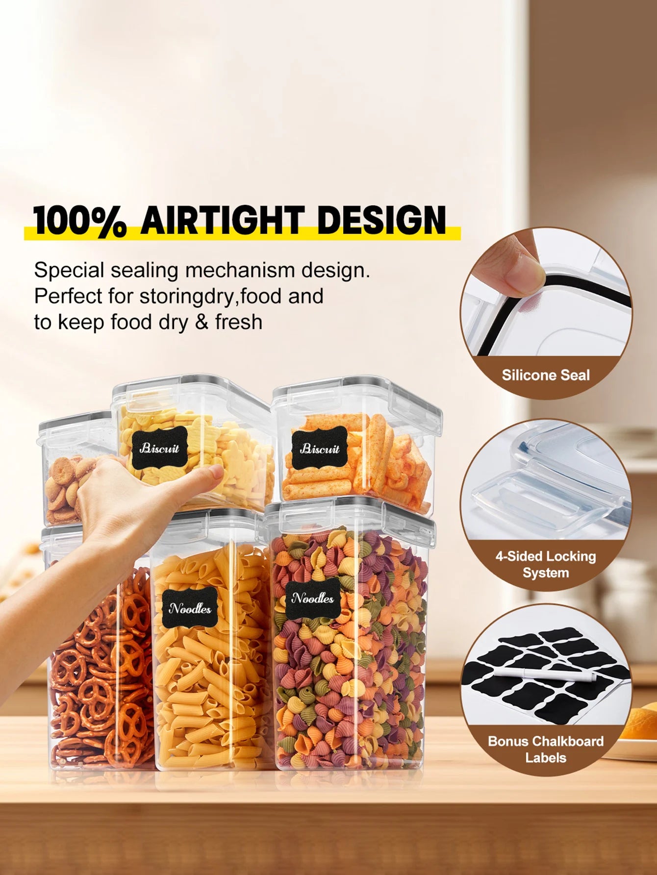Airtight Storage Containers 30pc Labeled Jars For Grains And Flour