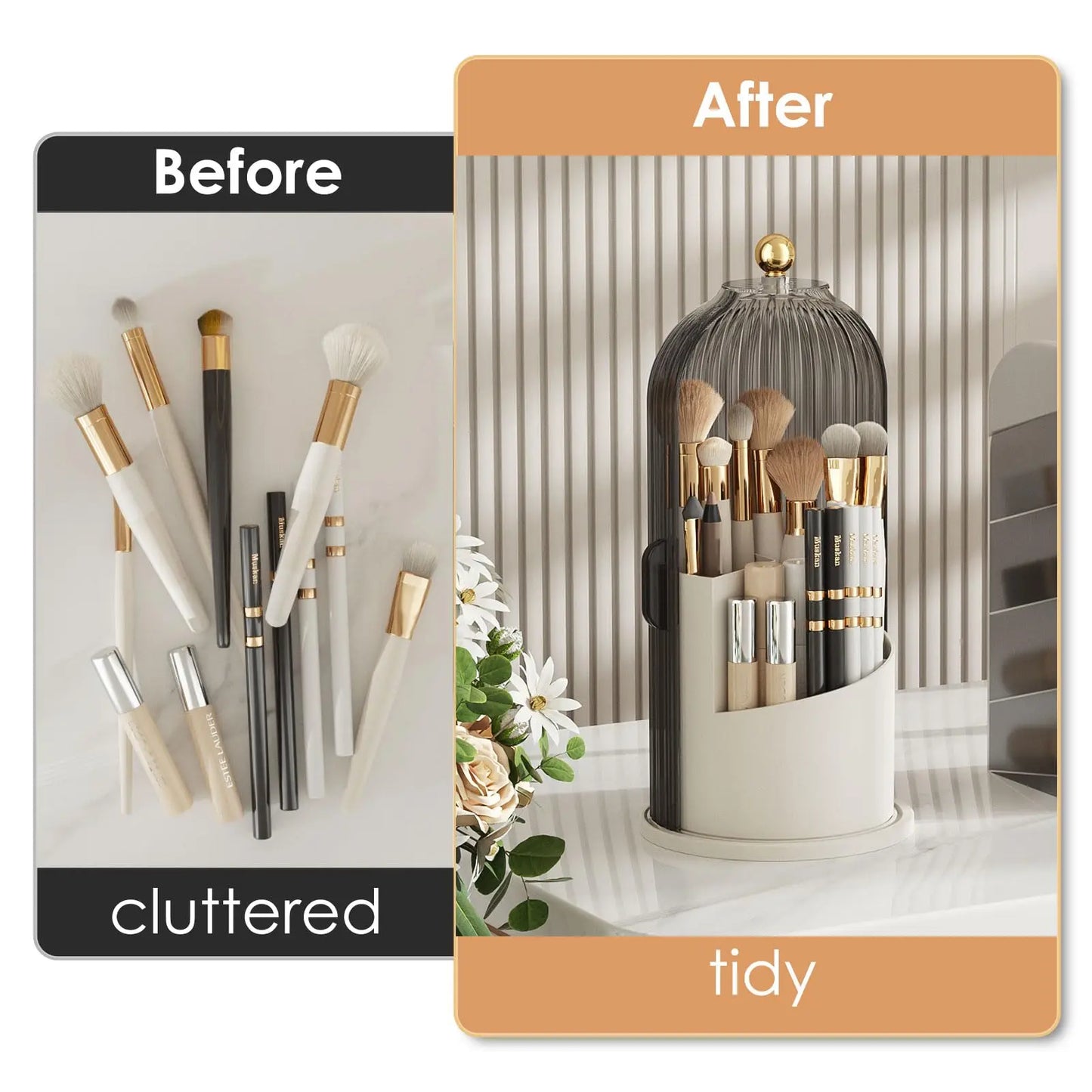 Makeup Brush Holder With Lid 360 Rotating