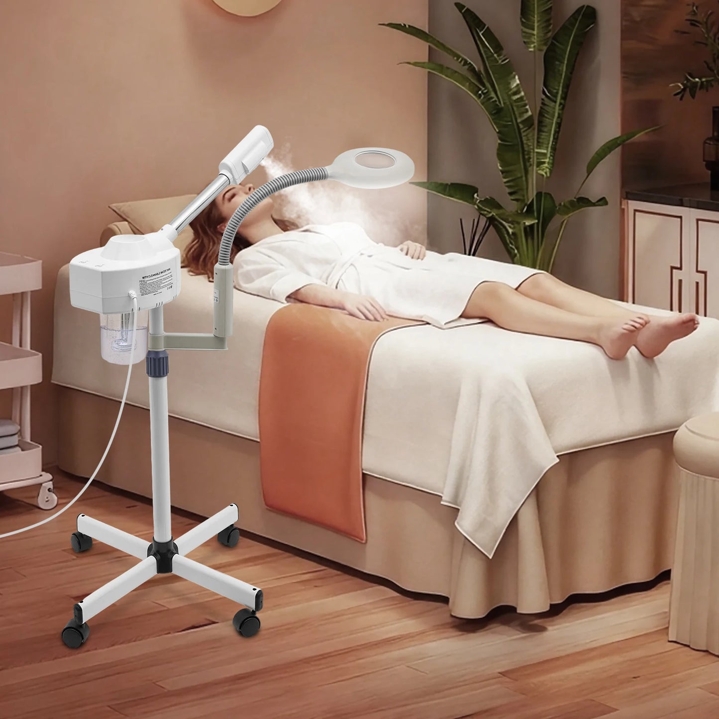 2 in 1 Professional Facial Steamer on Wheels -Ionic Facial Steamer Kit 110V for Facial Deep Cleaning and Moisturize, SPA & Home