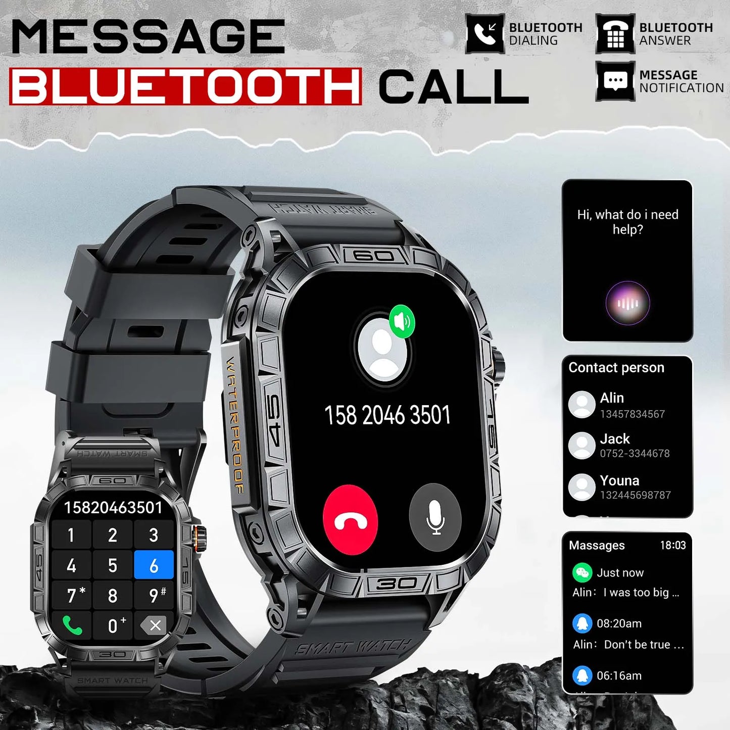 LaNikar K63 Smart Watch IP68 Waterproof Bluetooth Heart Rate Blood Pressure