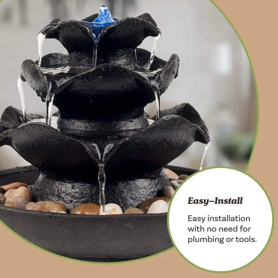 LED Lighted 3 Tier Tabletop Fountain With Soothing Water Sound