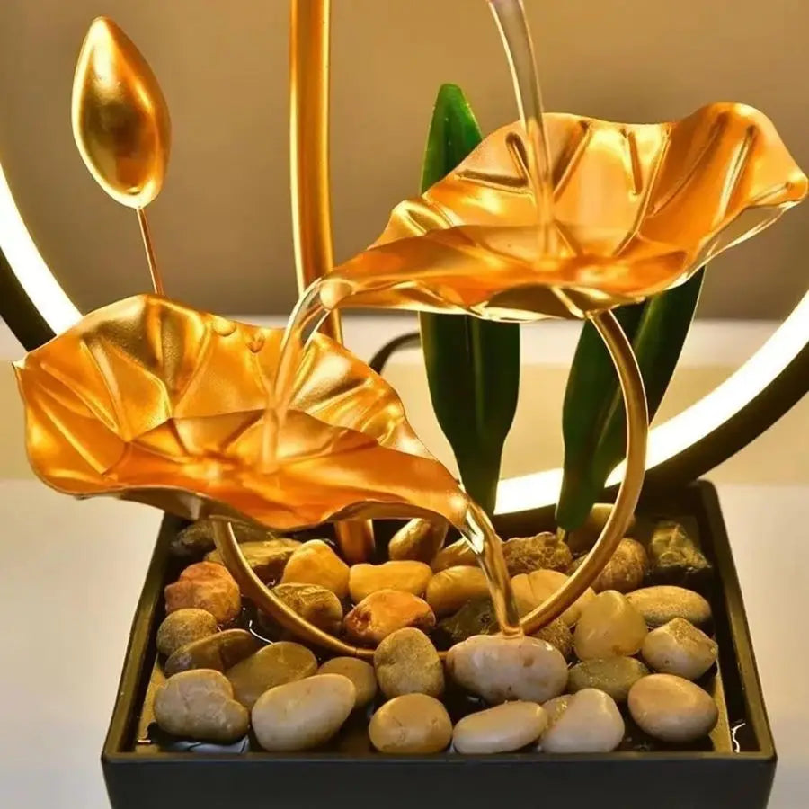 LED Light Lotus Tabletop Waterfall Fountain
