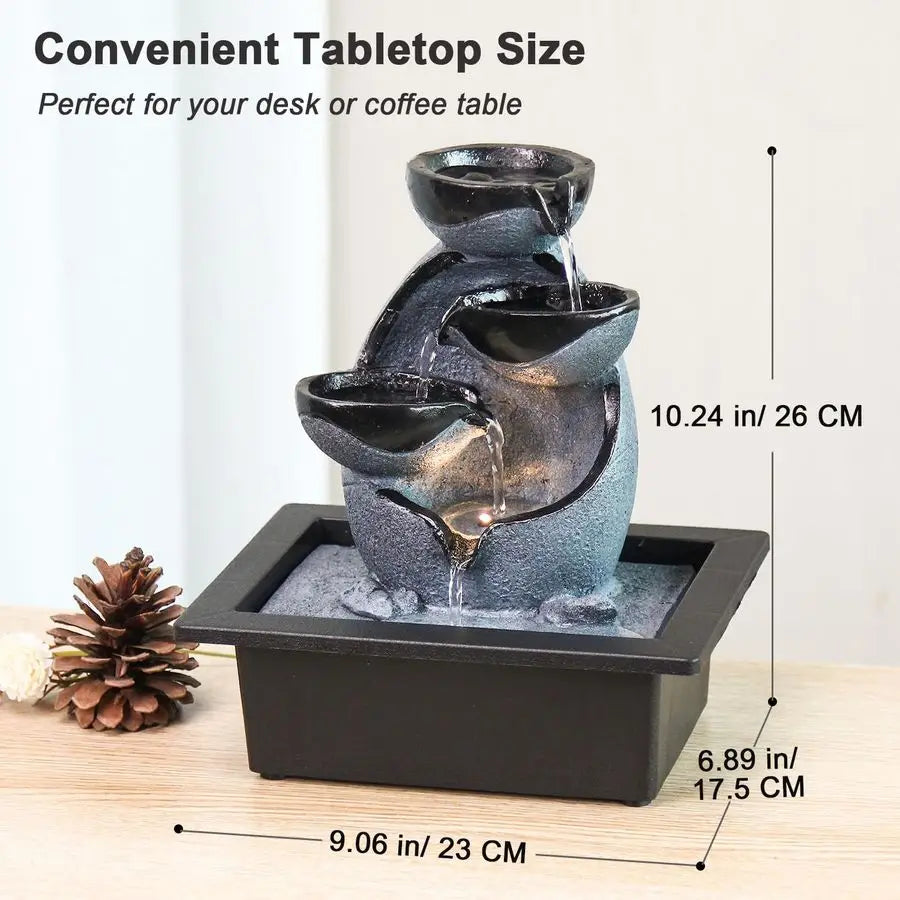 Tabletop Resin Zen Water Fountain With LED Light For Indoor Decor