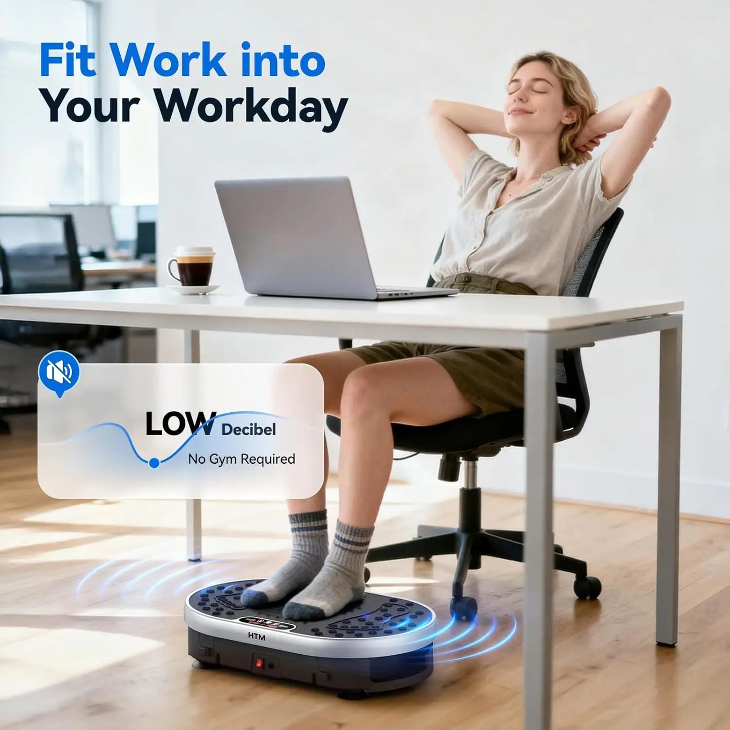 HTMM Vibration Plate Exercise Machine 120 Speed Levels 9 Preset Programs