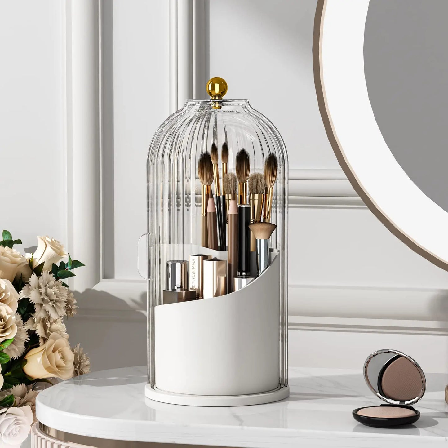 Makeup Brush Holder With Lid 360 Rotating