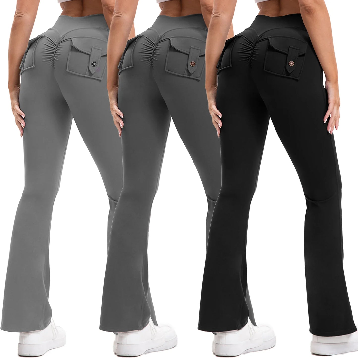 Curve Enhancing Flared Bootcut Yoga Pants High Waist Pockets Breathable