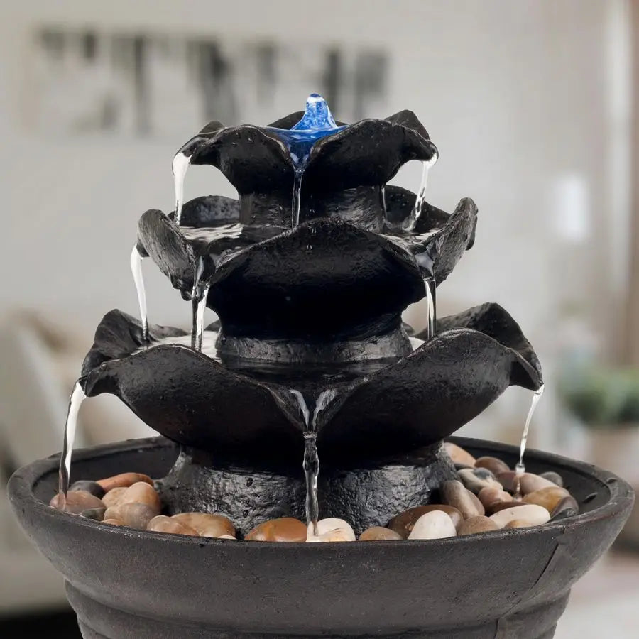 LED Lighted 3 Tier Tabletop Fountain With Soothing Water Sound