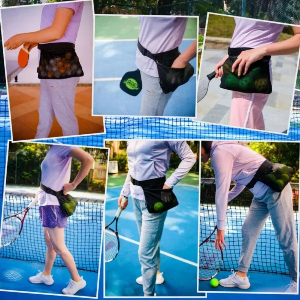 Tennis Pickleball Ball Holder Waist Pack Sweatproof Mesh Pouch