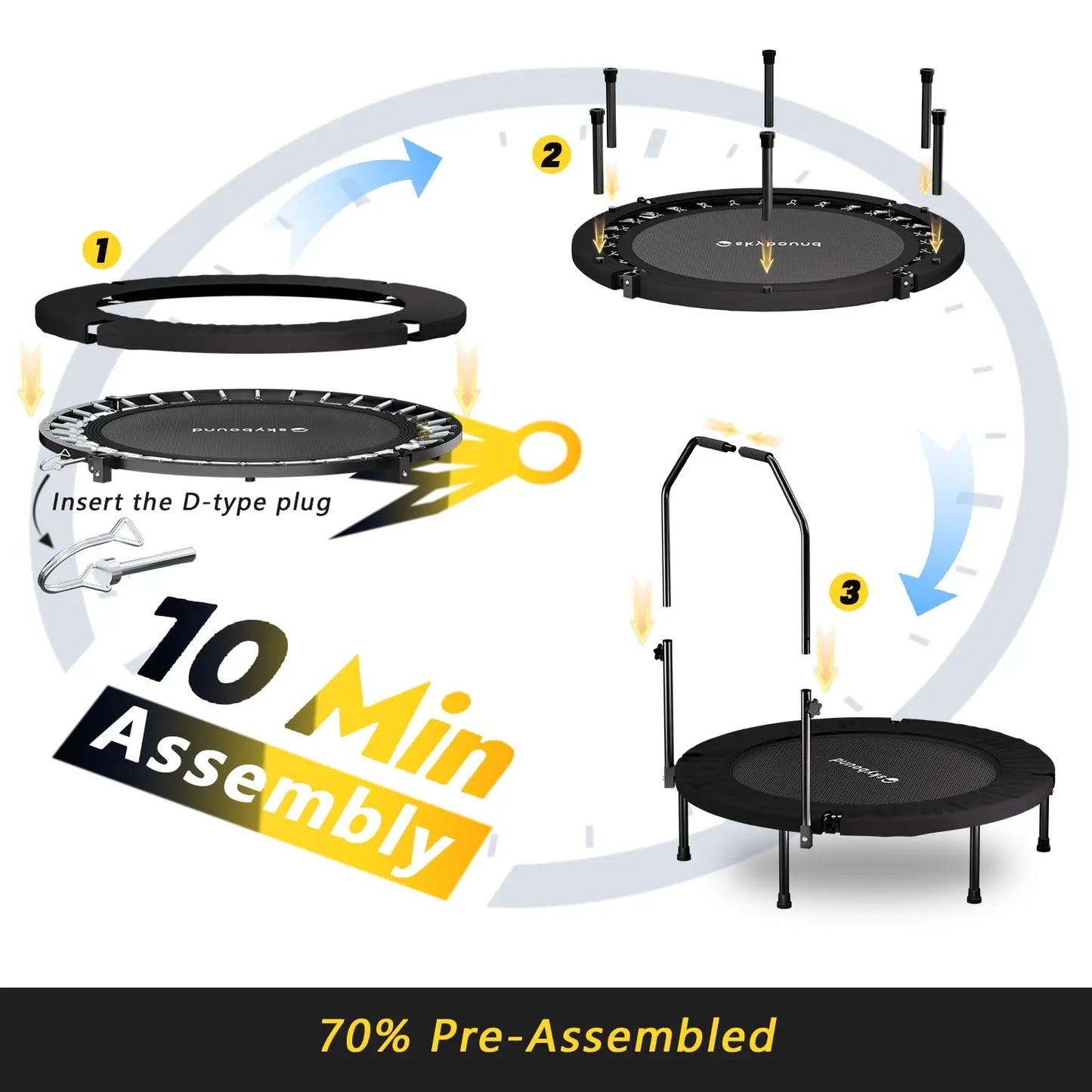 NONE Rebounder Trampoline Foldable With U Bar Handle 350lb