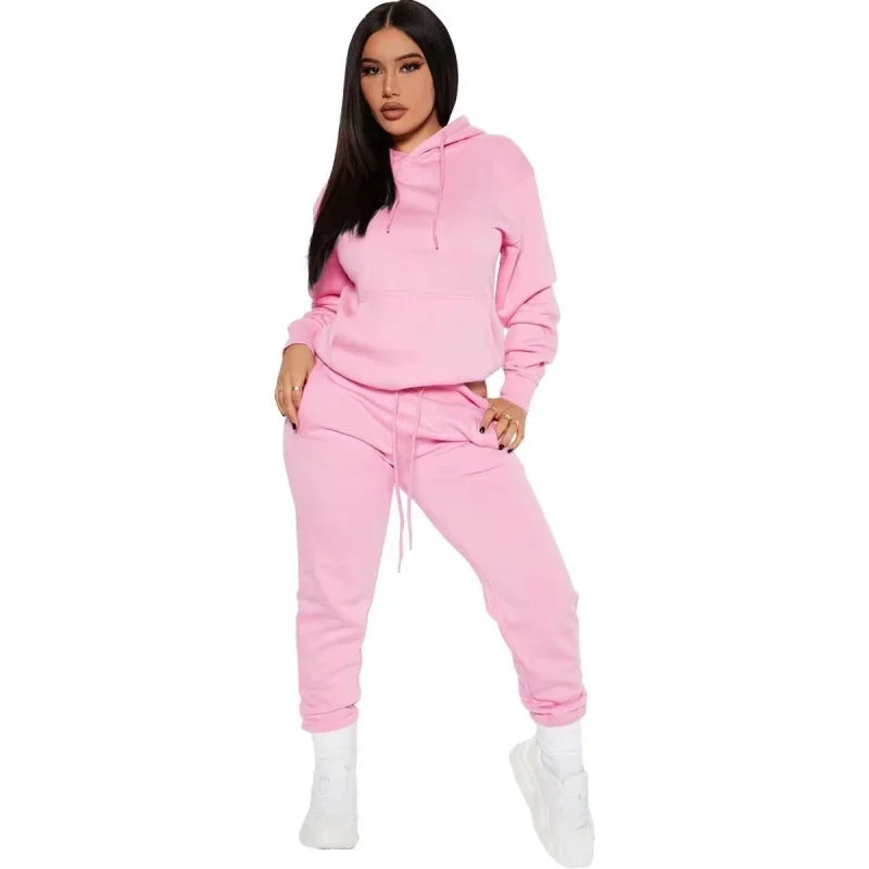 Winter Tracksuit Women Two Piece Set Hooded Sweatpants