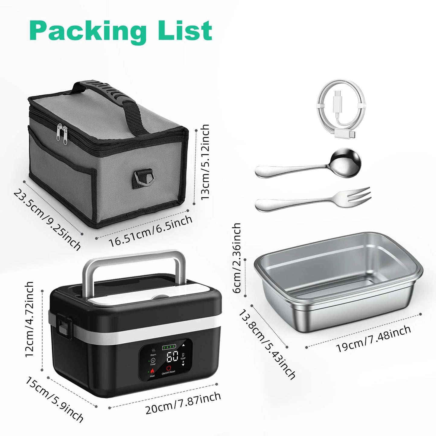 Wireless Insulated Lunch Box 60W Heating 1L