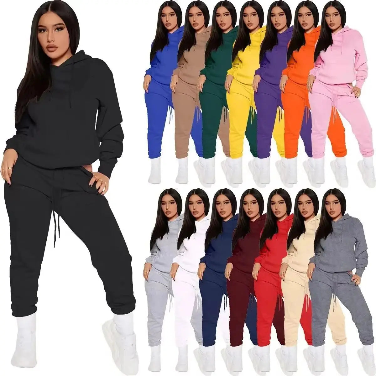 Winter Tracksuit Women Two Piece Set Hooded Sweatpants
