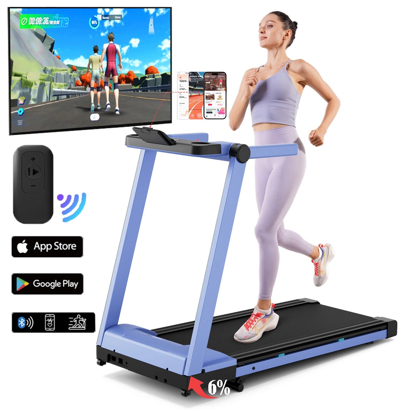 Superun Foldable Incline Treadmill With Hand Rail
