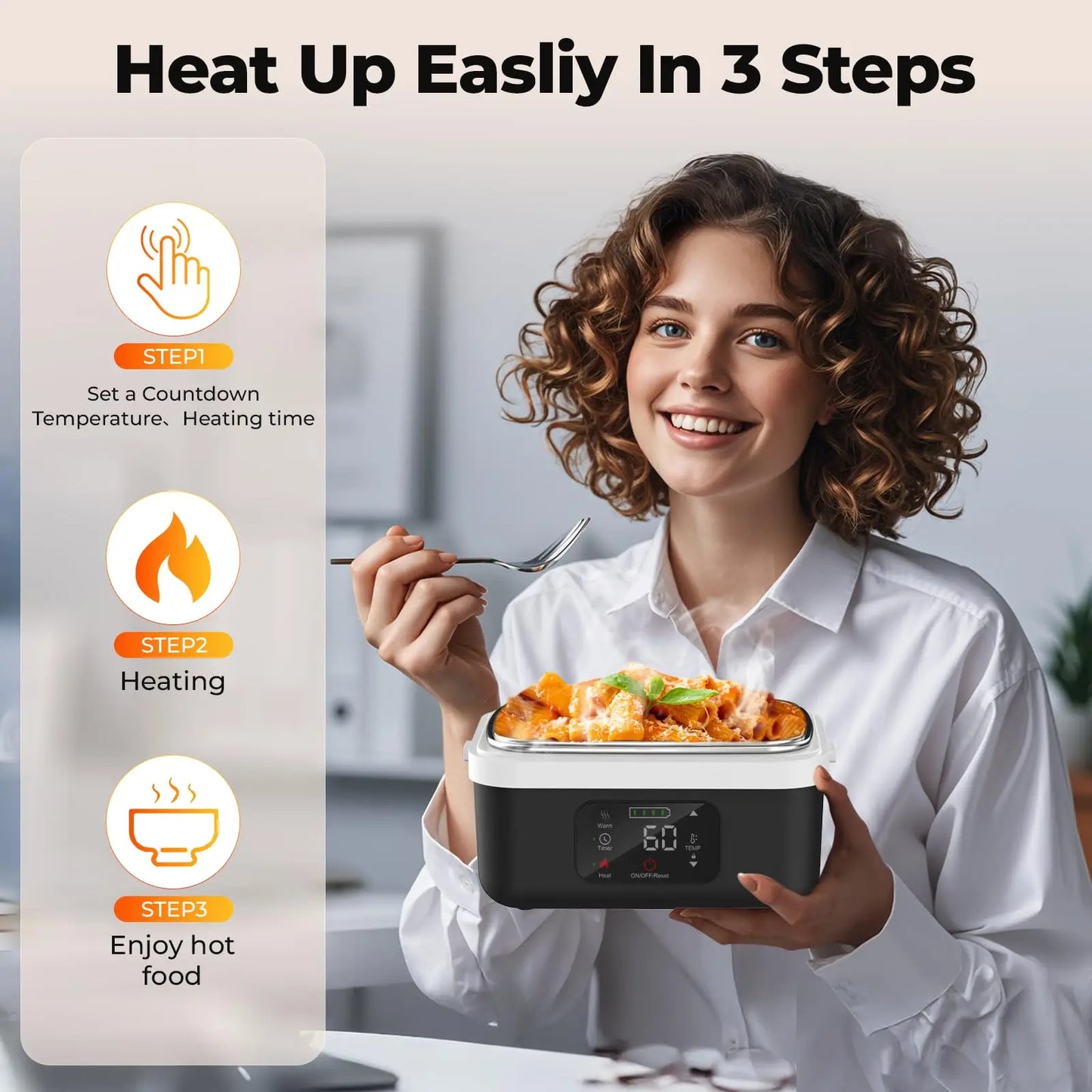 Wireless Insulated Lunch Box 60W Heating 1L