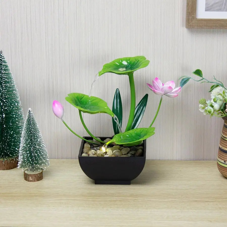 3 Tier Lotus Tabletop Waterfall Fountain For Desk Relaxation Home Decor