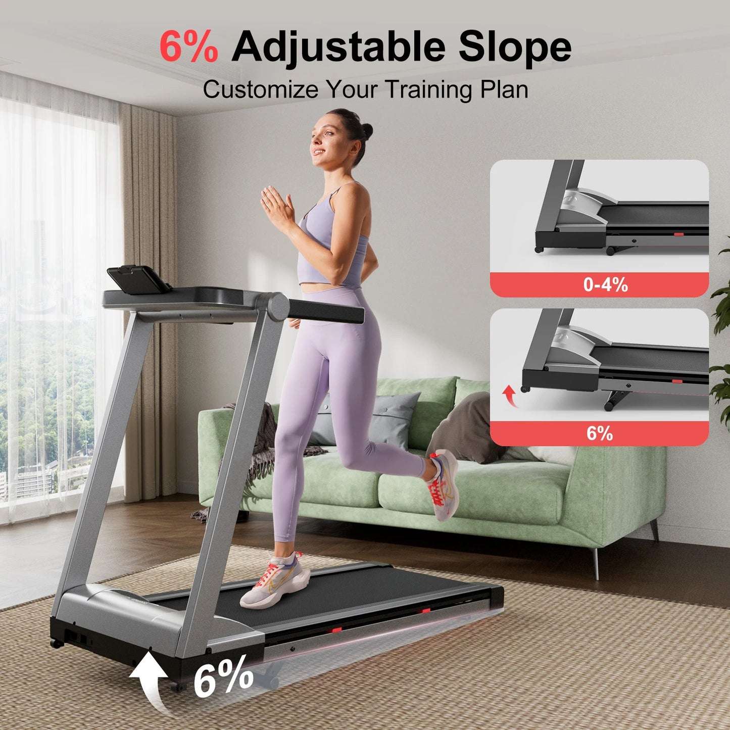 Superun Foldable Incline Treadmill With Hand Rail