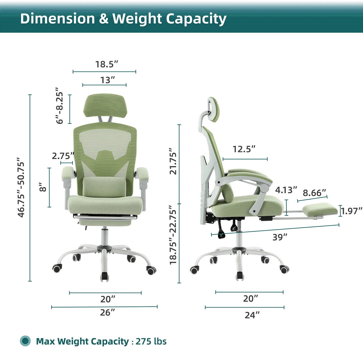 JHK Ergonomic Reclining High Back Mesh Chair With Lumbar Support