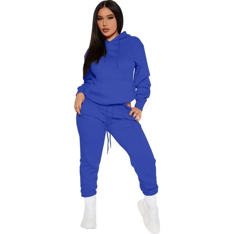 Winter Tracksuit Women Two Piece Set Hooded Sweatpants