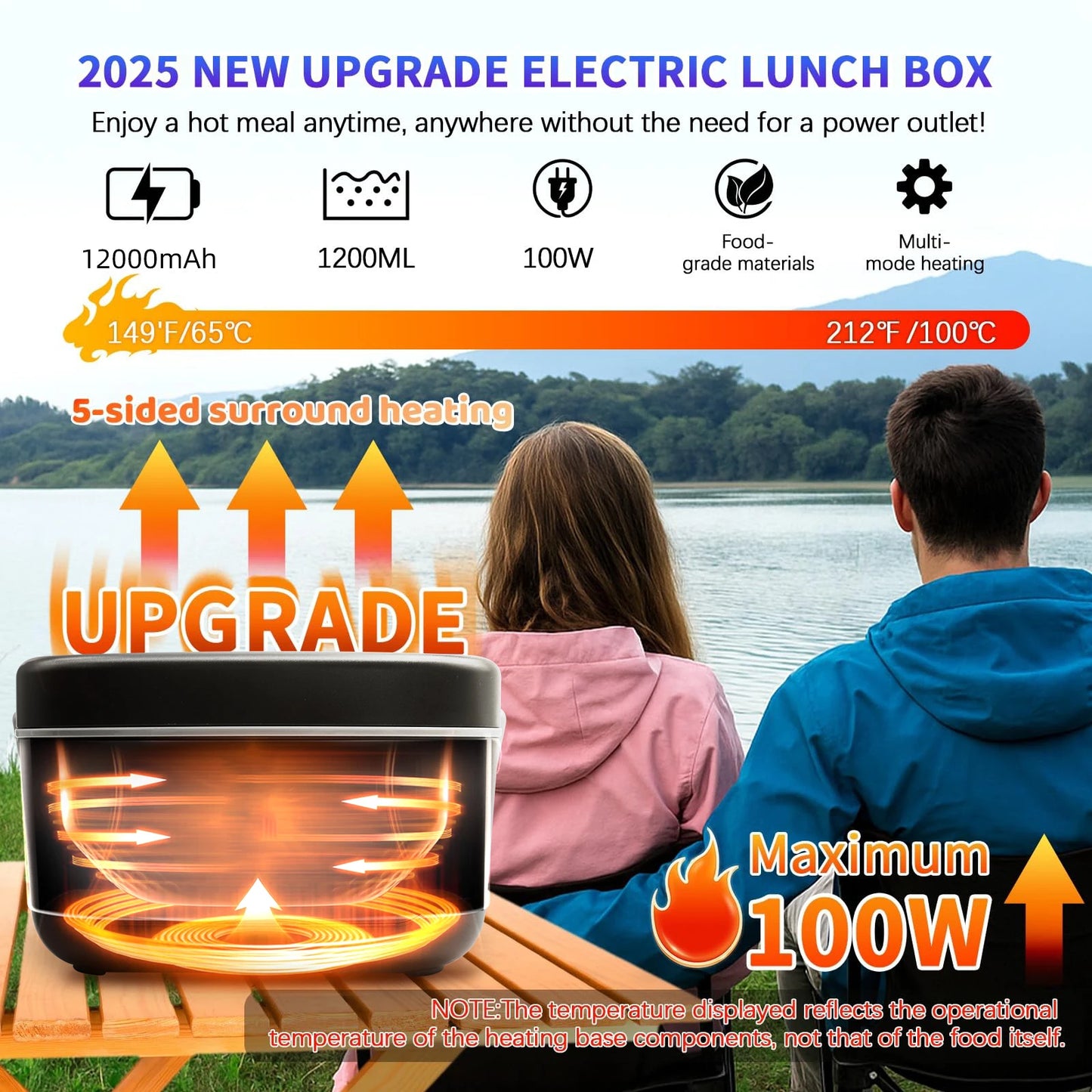 Wireless Lunch Box 12000mAh Five Sided Heating Auto Temperature Control