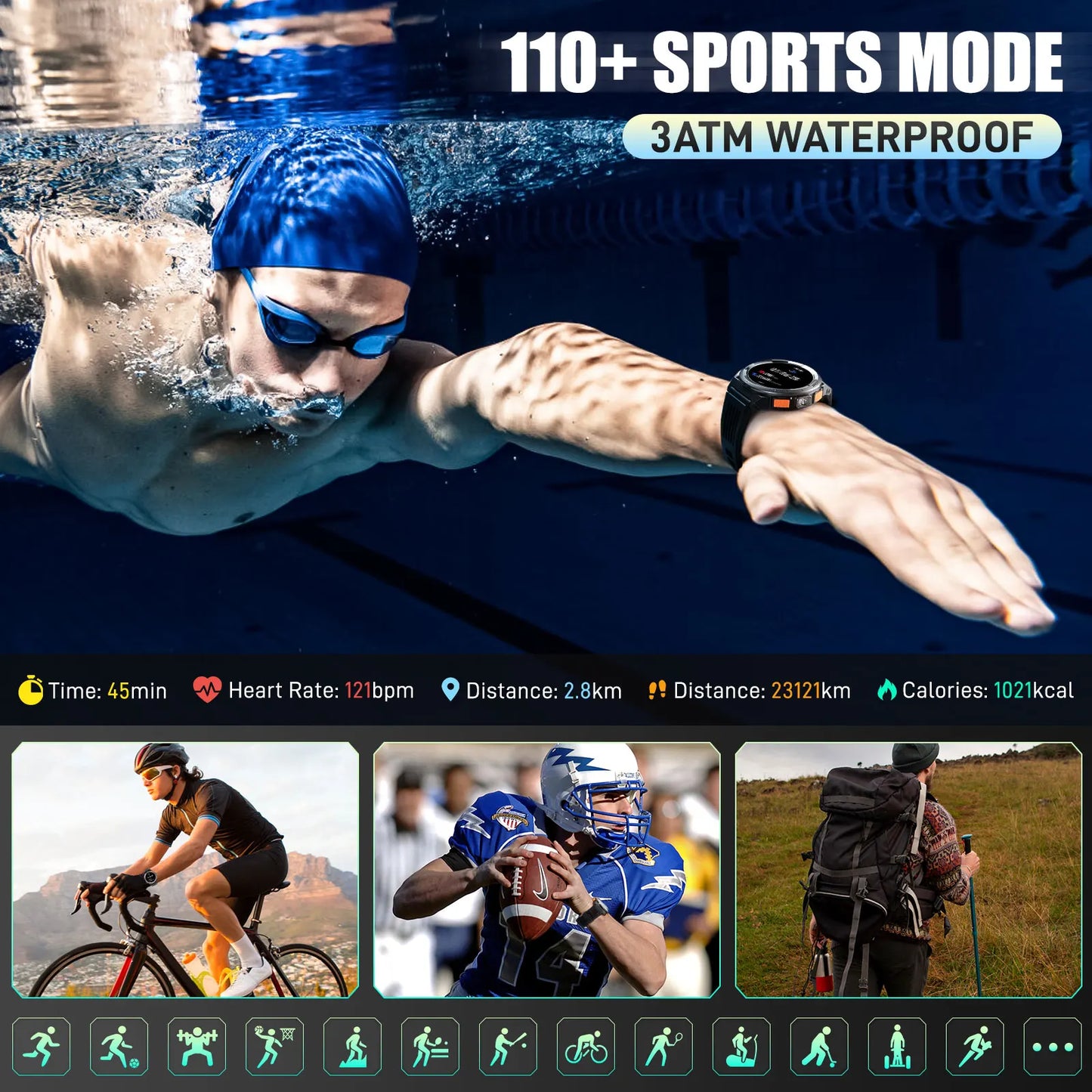 EIGIIS KE5 Smartwatch 3ATM Waterproof With Compass And Altitude Barometer