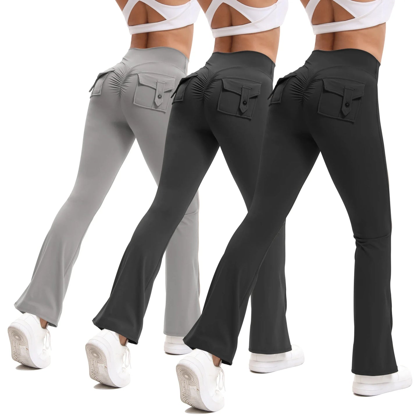 Curve Enhancing Flared Bootcut Yoga Pants High Waist Pockets Breathable