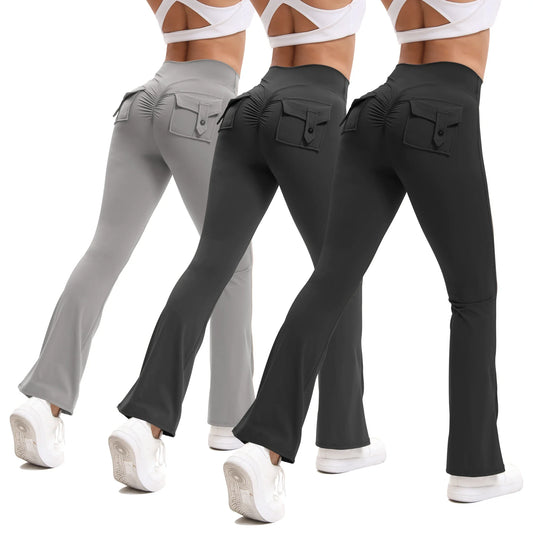 Curve Enhancing Flared Bootcut Yoga Pants High Waist Pockets Breathable