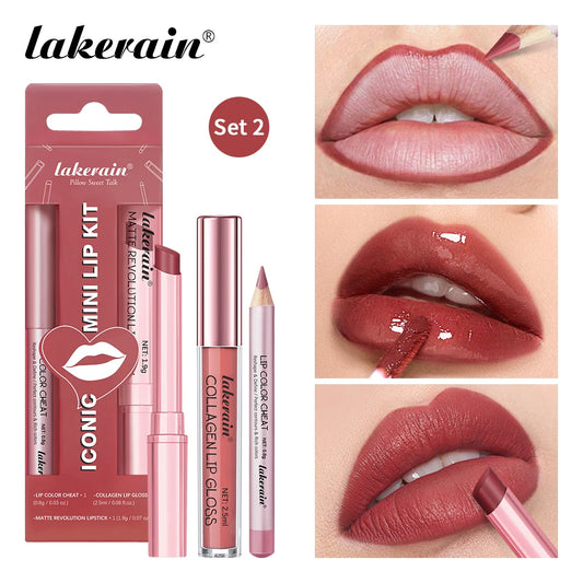 Lakerain Lip Makeup Set Lip Liner Gloss Lipstick