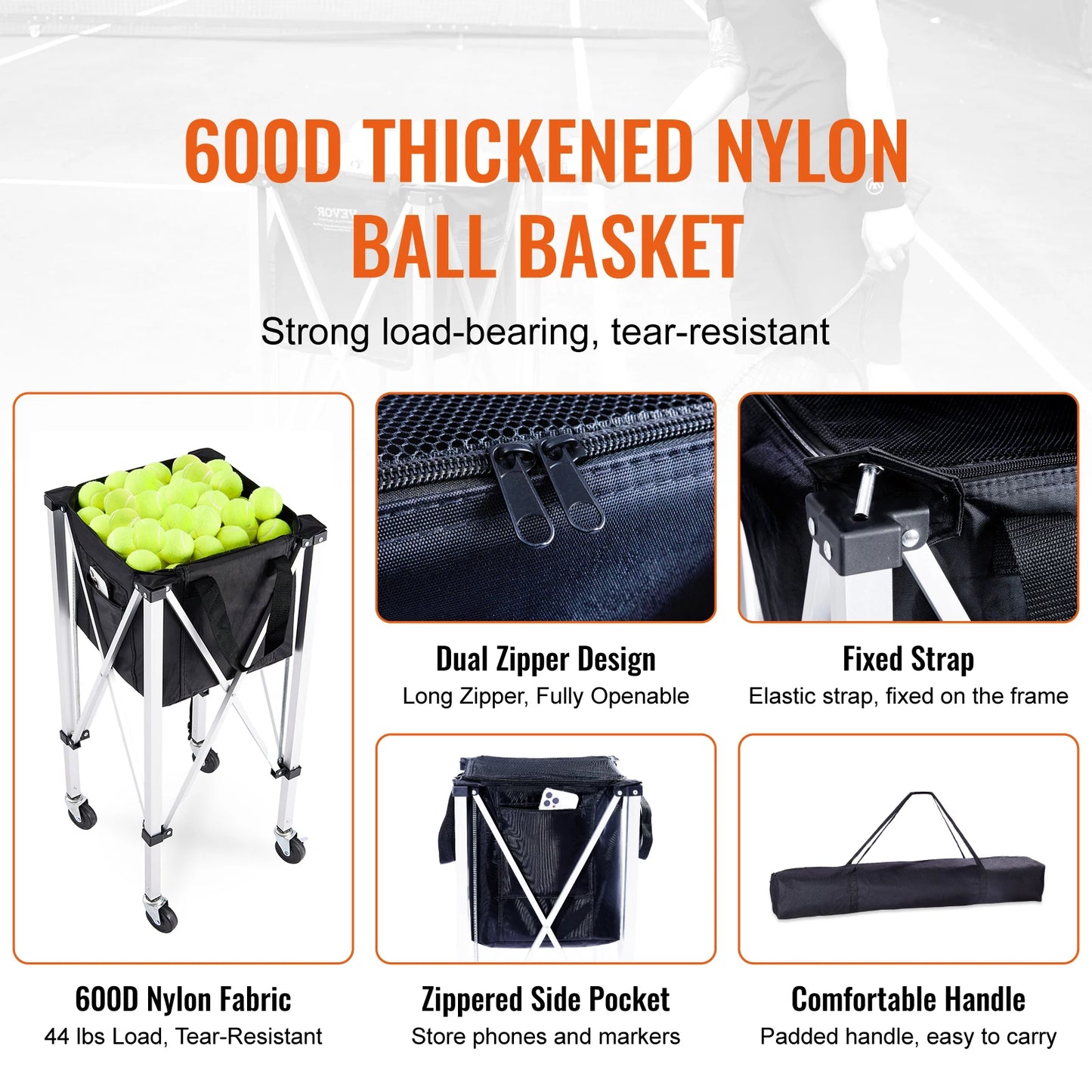 VEVOR Foldable Tennis Ball Cart with Wheels