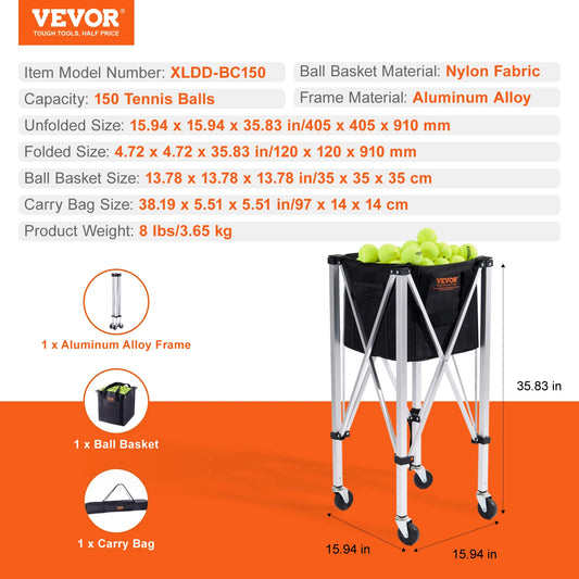 VEVOR Foldable Tennis Ball Cart with Wheels