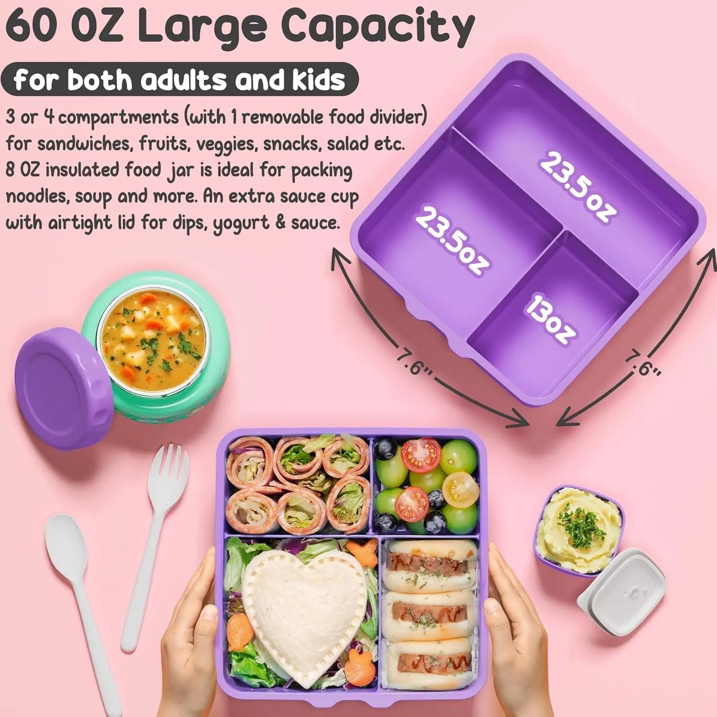 Kids Bento Lunch Box Set With Insulated Food Jar Water Bottle Bag