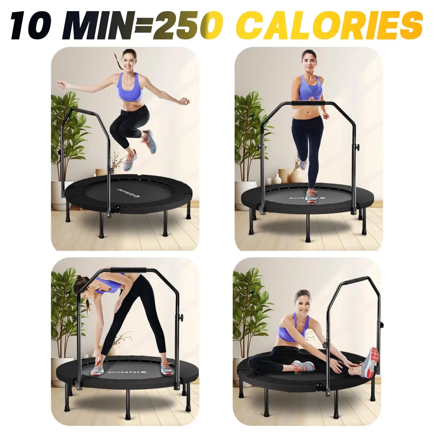 NONE Rebounder Trampoline Foldable With U Bar Handle 350lb