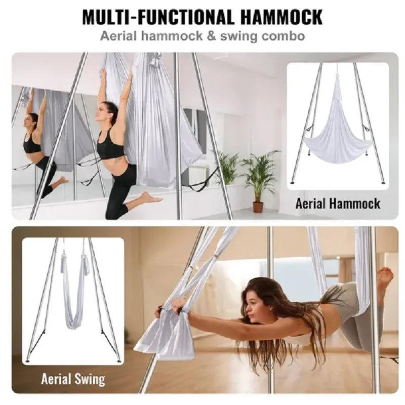 VEVOR Aerial Yoga Frame & Yoga Hammock, 9.67 ft Height Professional Yoga Swing Stand Comes with 6.6 Yards Aerial Hammock, Max 55