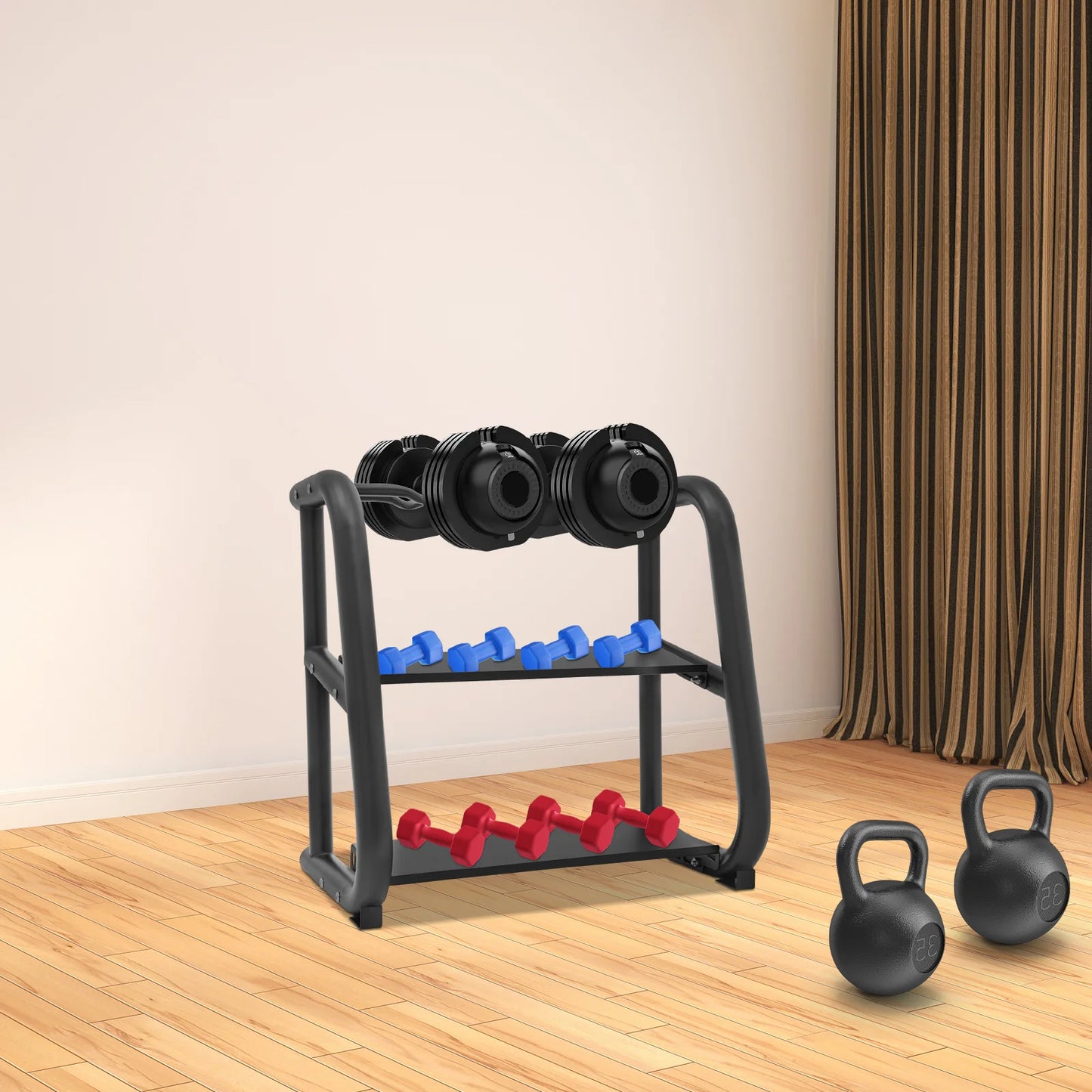 Kettlebell Storage Rack, Black Dumbbell Stand, Multifunctional Weight Stand，home, office, gym，Load bearing 220.46lbs，