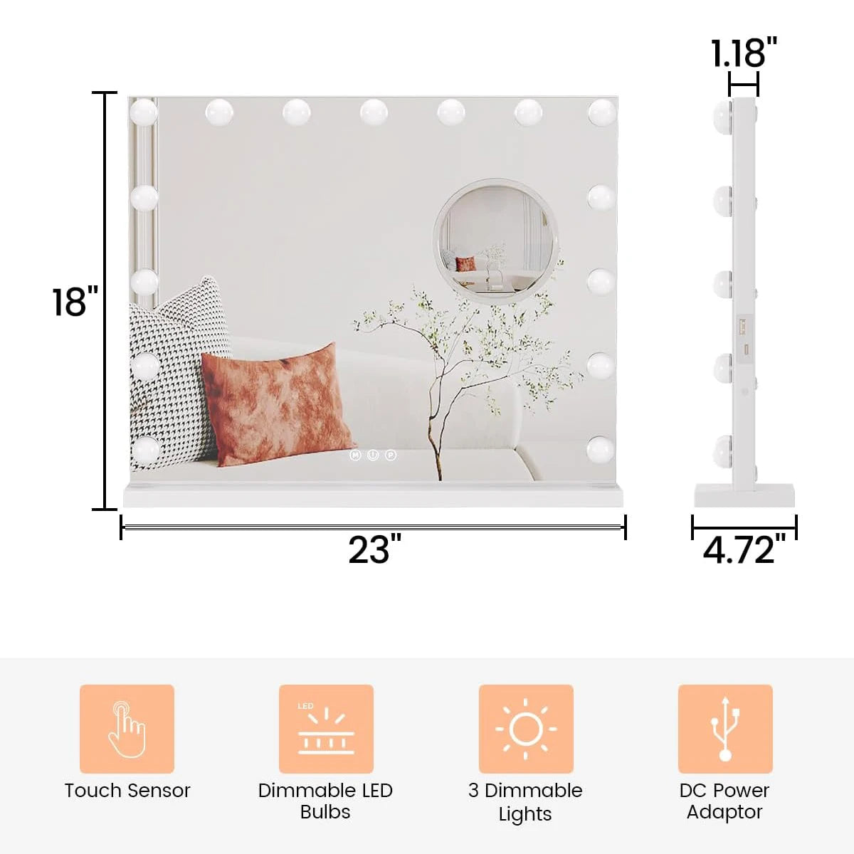 Vanity Mirror With Adjustable LED Lights And 3X Magnification