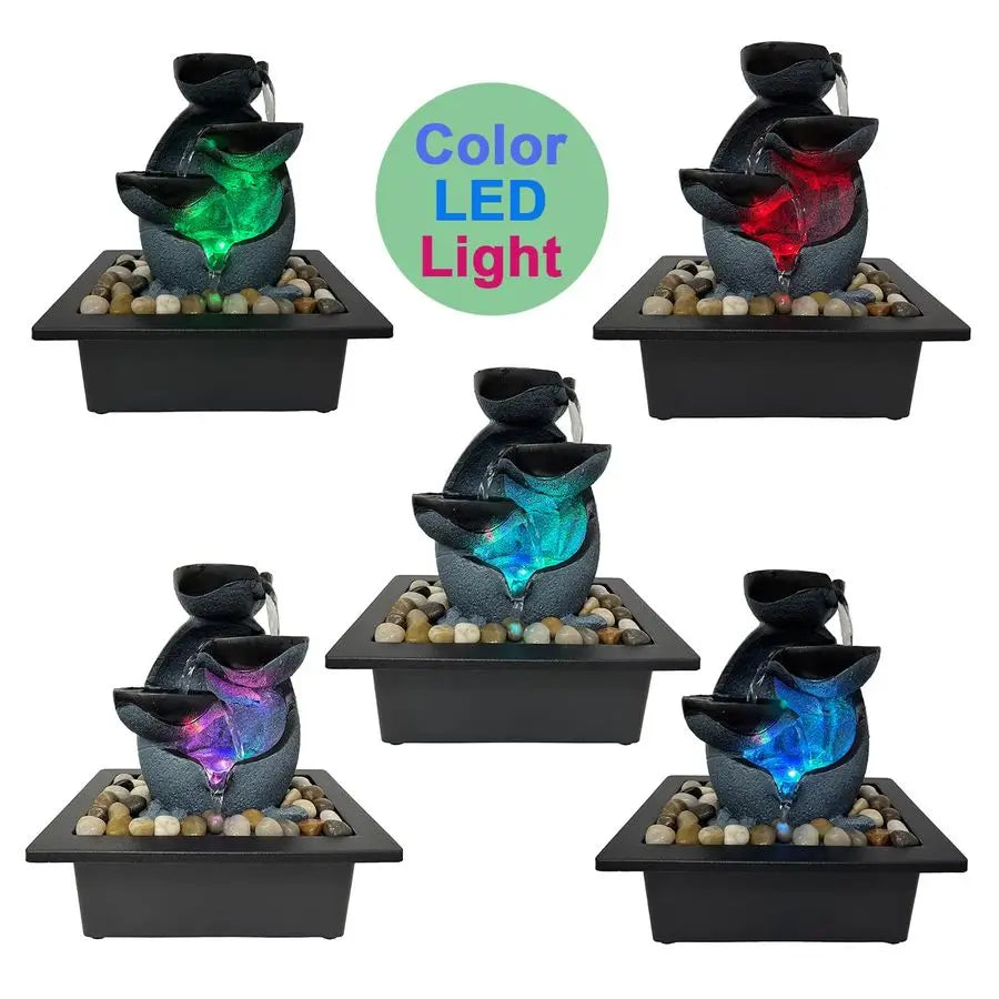 Tabletop Resin Zen Water Fountain With LED Light For Indoor Decor