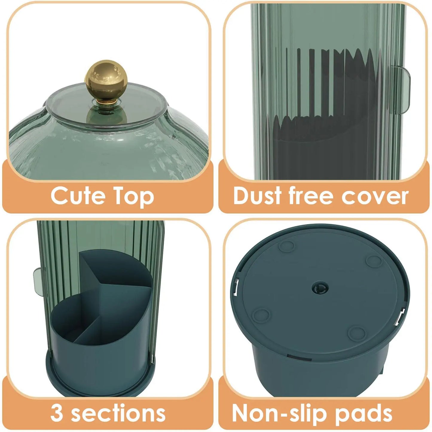 Makeup Brush Holder With Lid 360 Rotating