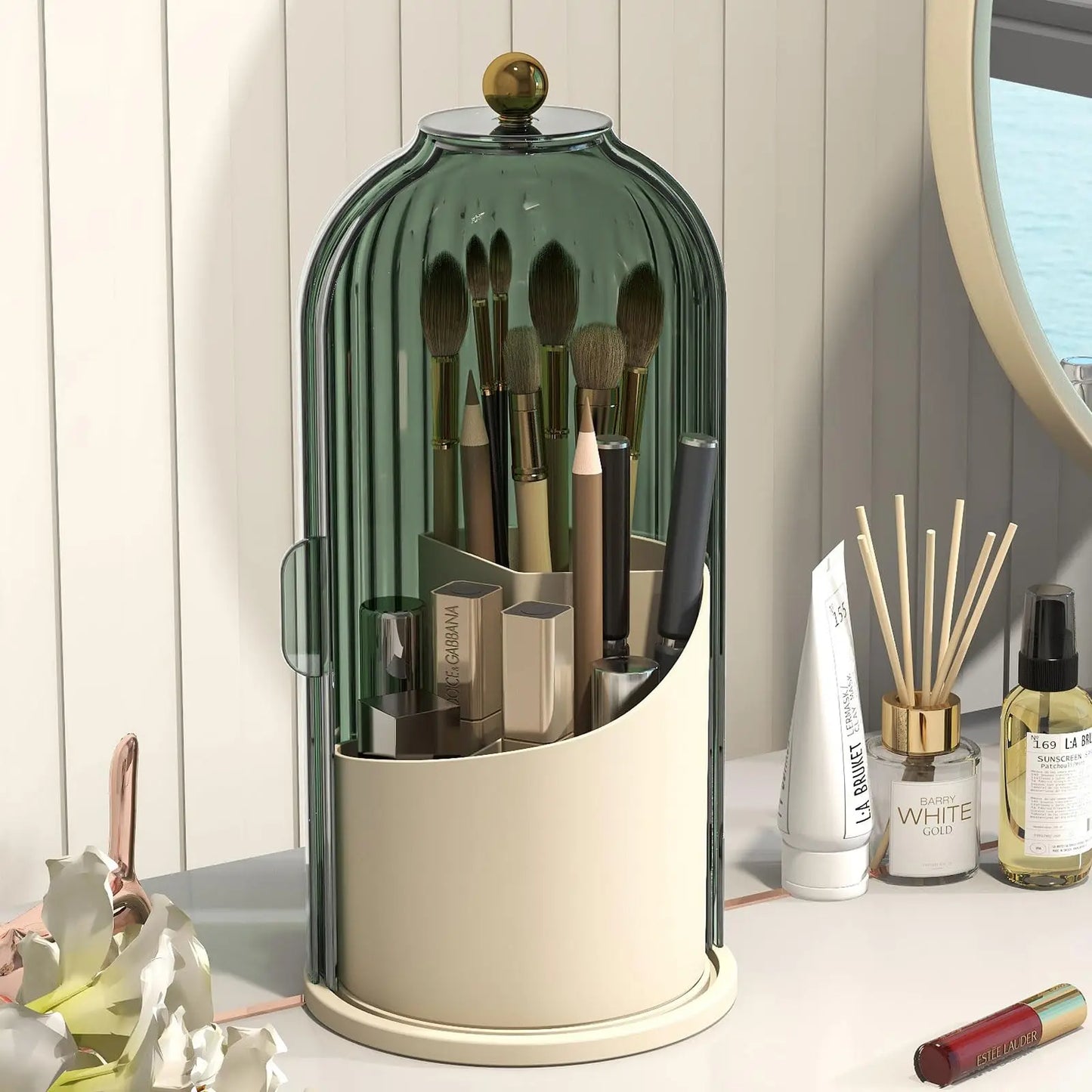 Makeup Brush Holder With Lid 360 Rotating