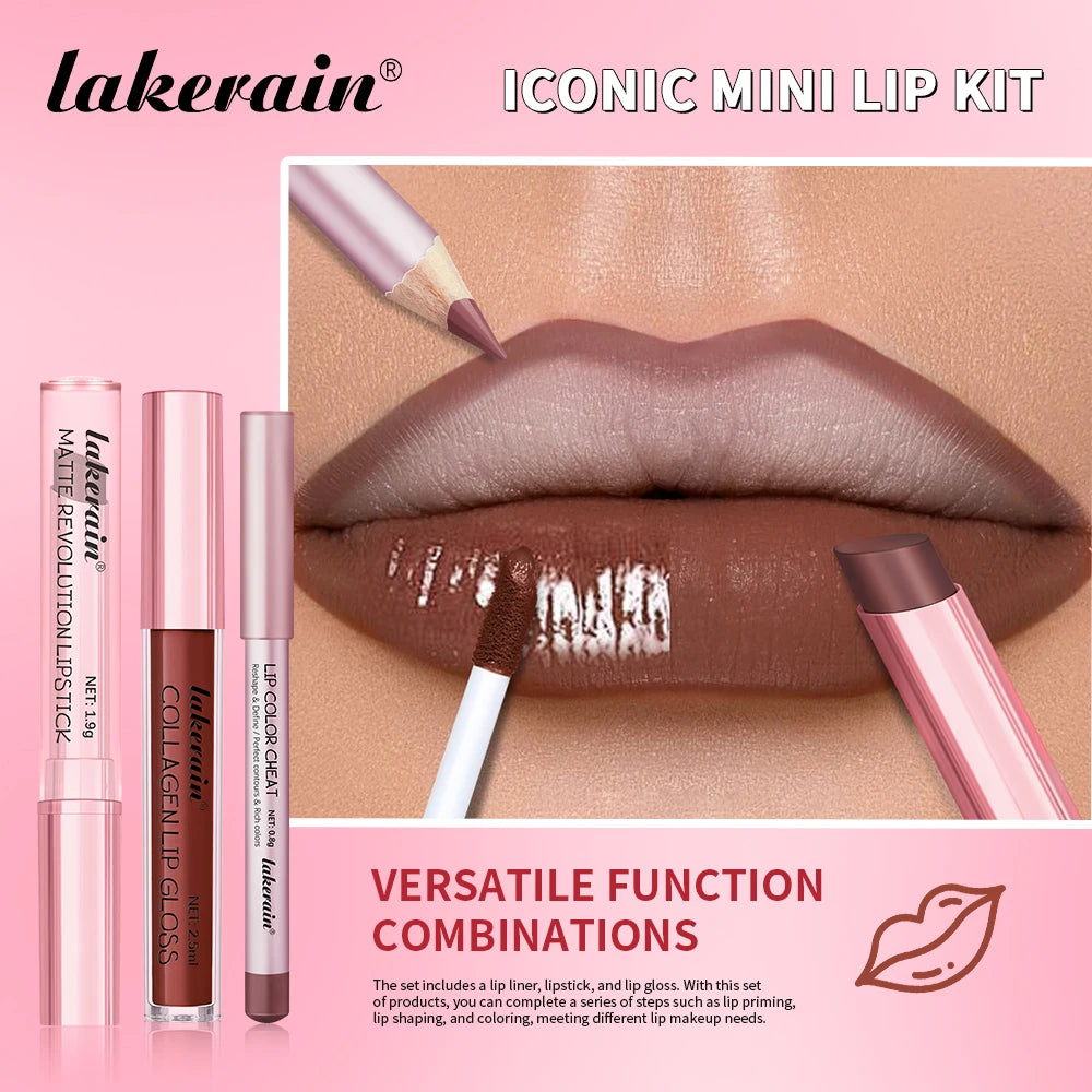 Lakerain Lip Makeup Set Lip Liner Gloss Lipstick