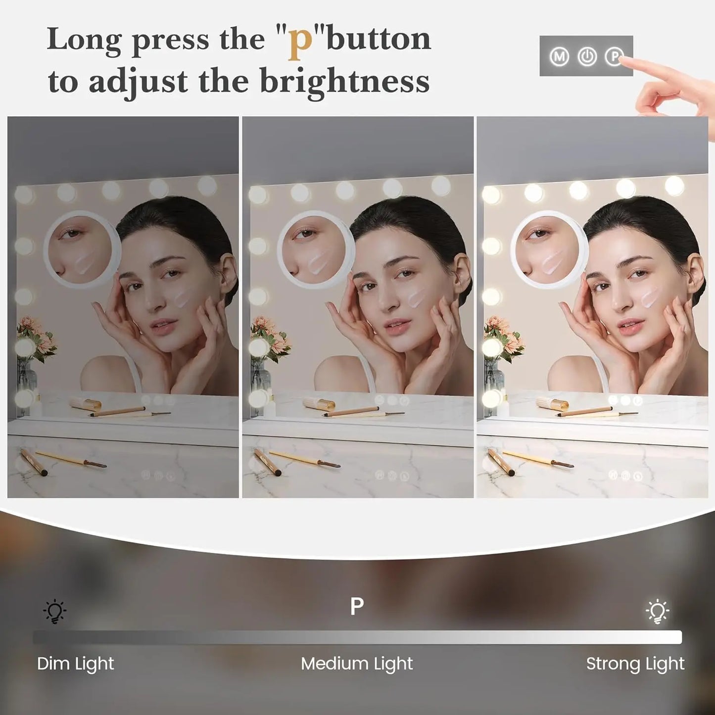 Vanity Mirror With Adjustable LED Lights And 3X Magnification