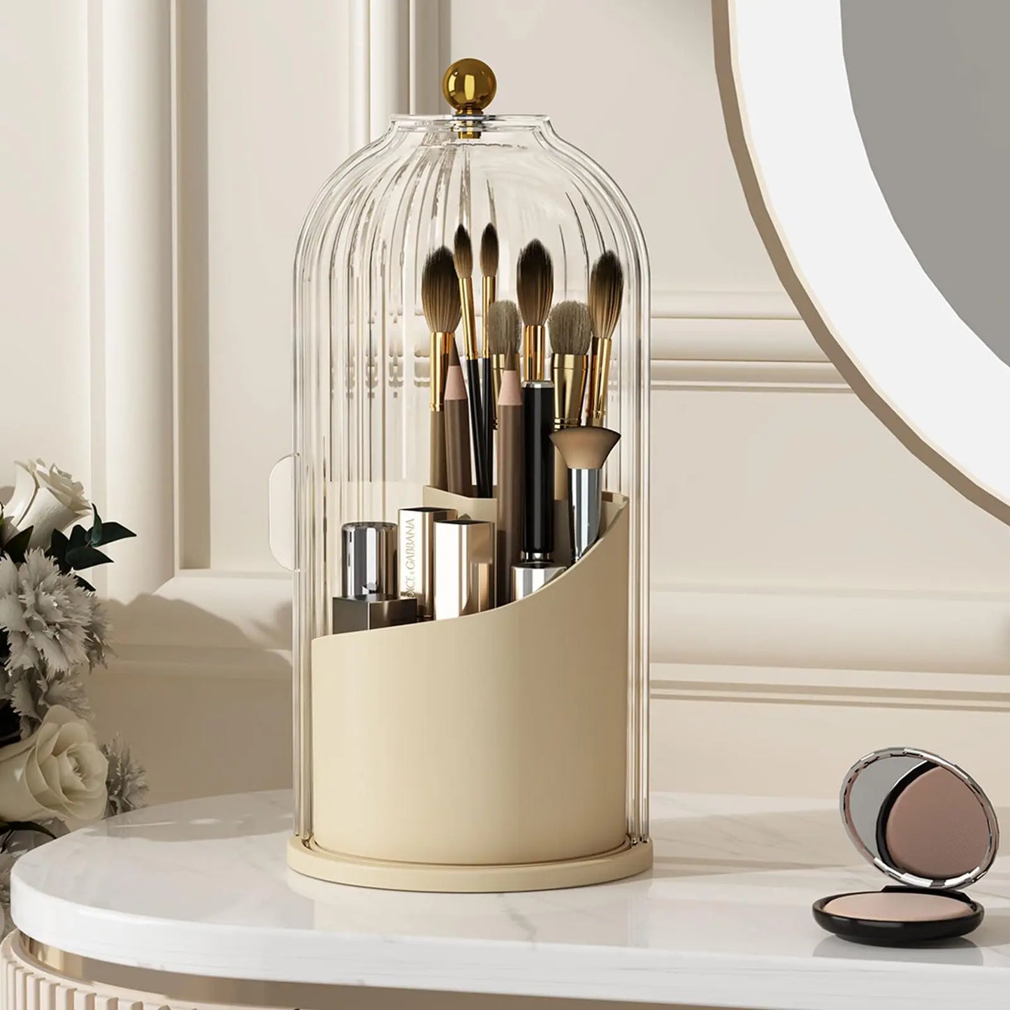 Makeup Brush Holder With Lid 360 Rotating