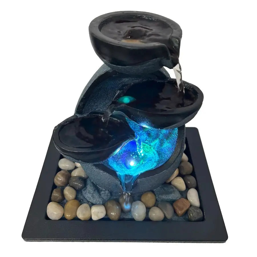 Tabletop Resin Zen Water Fountain With LED Light For Indoor Decor