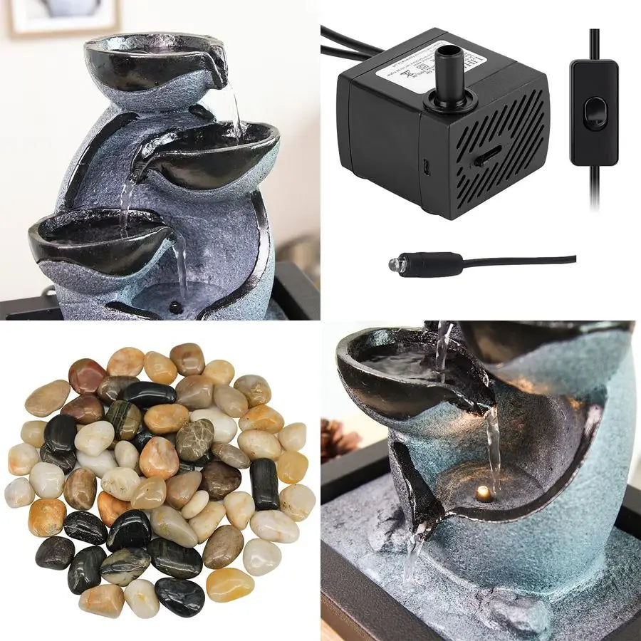 Tabletop Resin Zen Water Fountain With LED Light For Indoor Decor