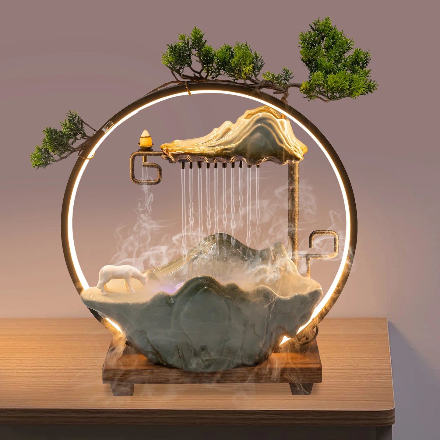 Indoor Tabletop Water Fountain Waterfall Mist LED
