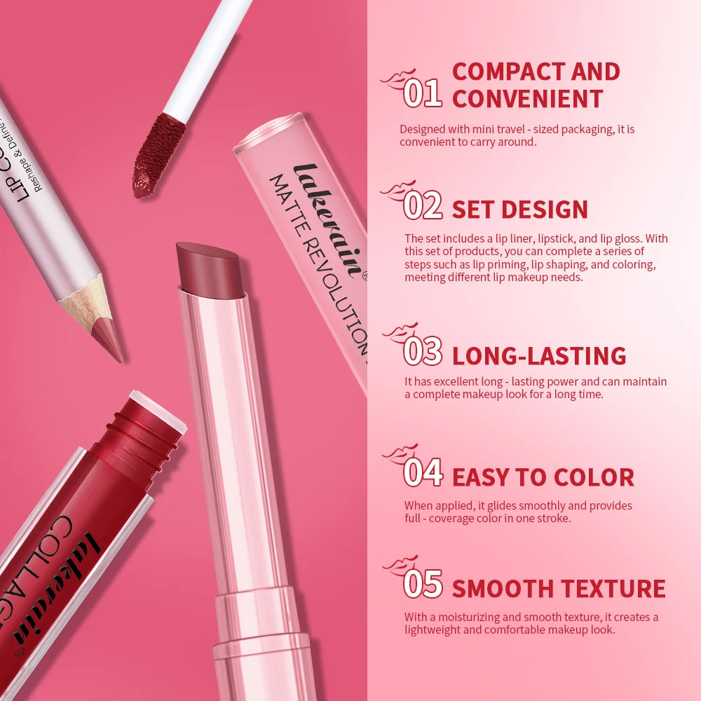 Lakerain Lip Makeup Set Lip Liner Gloss Lipstick