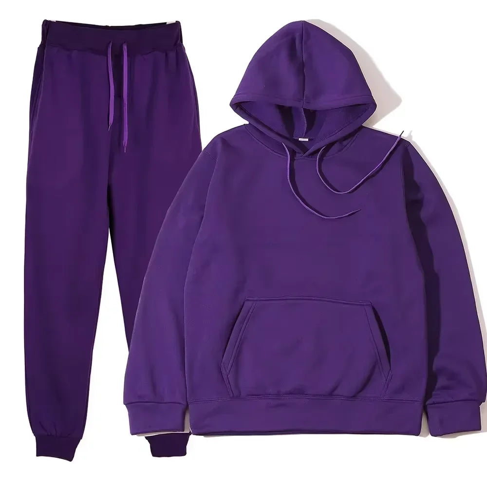 Winter Tracksuit Women Two Piece Set Hooded Sweatpants